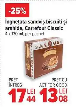 Carrefour Înghețată sandviș biscuiți și arahide, Carrefour Classic Ofertă