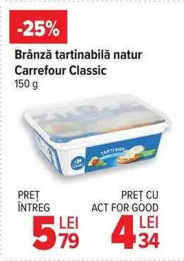 Carrefour Brânză tartinabilă natur Carrefour Classic Ofertă