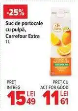 Carrefour Suc de portocale cu pulpă, Carrefour Extra 1L Ofertă