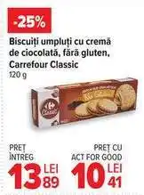 Carrefour Biscuiți umpluți cu cremă de ciocolată, fără gluten, Carrefour Classic Ofertă