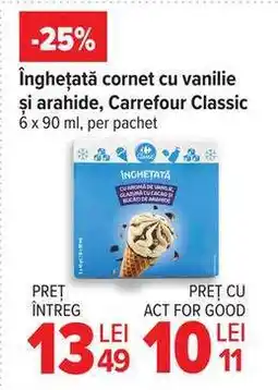 Carrefour Înghețată cornet cu vanilie și arahide, Carrefour Classic Ofertă