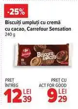 Carrefour Biscuiți umpluți cu cremă cu cacao, Carrefour Sensation Ofertă