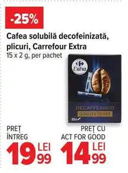 Carrefour Cafea solubilă decofeinizată, plicuri, Carrefour Extra Ofertă
