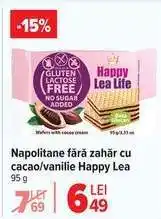 Carrefour Napolitane fără zahăr cu cacao/vanilie Happy Lea Ofertă