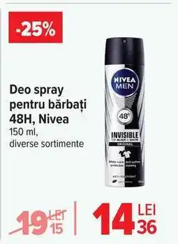 Carrefour Deo spray pentru bărbați 48H, Nivea Ofertă