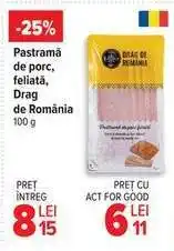 Carrefour Pastramă de porc, feliată, Drag de România 100 g Ofertă