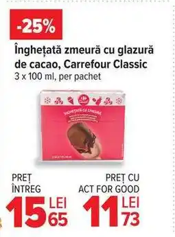 Carrefour Înghețată zmeură cu glazură de cacao, Carrefour Classic Ofertă