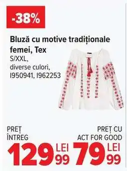 Carrefour Bluză cu motive tradiționale, femei, TEX Ofertă