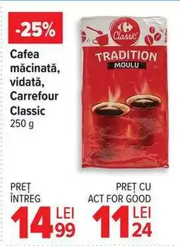 Carrefour Cafea măcinată, vidată, Carrefour Classic 250 g Ofertă