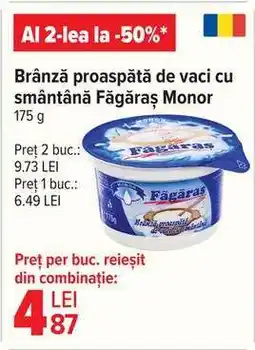 Carrefour Brânză proaspătă de vaci cu smântână Făgăraș Monor Ofertă