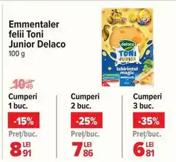Carrefour Emmentaler felii Toni Junior Delaco 100 g Ofertă