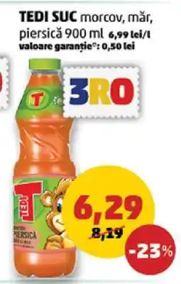 Penny TEDI SUC morcov, măr, piersică 900 ml Ofertă