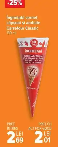 Carrefour Înghețată cornet căpșuni și arahide Carrefour Classic Ofertă