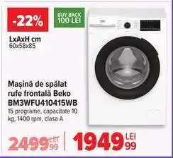 Carrefour Mașină de spălat rufe frontală Beko BM3WFU410415WB Ofertă