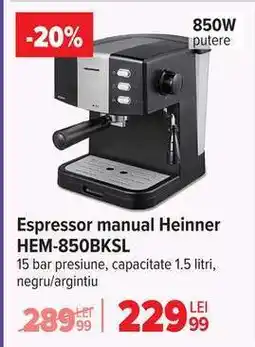 Carrefour Espressor manual Heinner HEM-850BKSL Ofertă