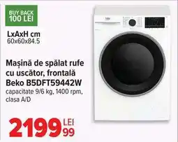Carrefour Mașină de spălat rufe cu uscător frontală Beko B5DFT59442W Ofertă