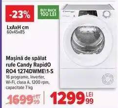 Carrefour Mașină de spălat rufe Candy RapidO RO4 1274DWME1-S Ofertă