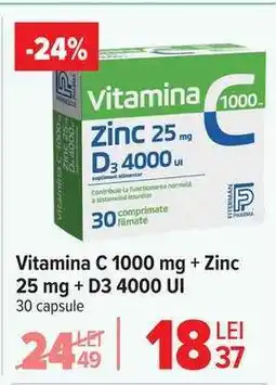 Carrefour Vitamina C 1000 mg + Zinc 25 mg + D3 4000 UI Ofertă