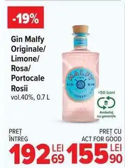 Carrefour Gin Malfy Originale/Limone/Rosa/Portocale Rosii Ofertă