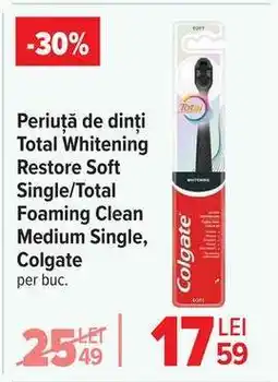Carrefour Periuță de dinți Total Whitening Restore Soft Single/Total Foaming Clean Medium Single, Colgate Ofertă