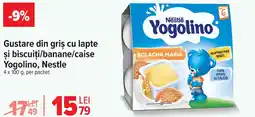 Carrefour Gustare din griş cu lapte şi biscuiți/banane/caise Yogolino, Nestle Ofertă