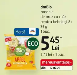 DM DmBio rondele de orez cu măr pentru bebeluşi 8+ Ofertă