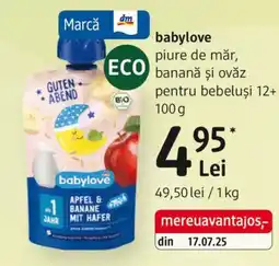DM Babylove piure de măr, banană şi ovăz pentru bebeluşi 12+ Ofertă
