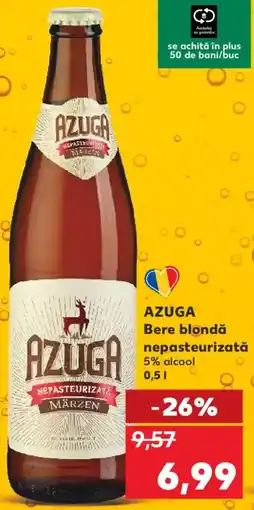 Kaufland AZUGA Bere blondă nepasteurizată 5% alcool Ofertă