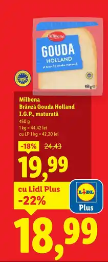 Lidl Milbona Brânză Gouda Holland I.G.P., maturatǎ Ofertă