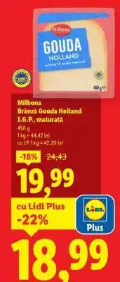 Lidl Milbona Brânză Gouda Holland I.G.P., maturată Ofertă