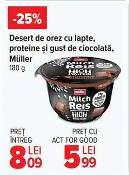 Carrefour Desert de orez cu lapte, proteine și gust de ciocolată, Müller Ofertă
