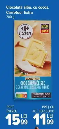 Carrefour Ciocolată albă, cu cocos, Carrefour Extra Ofertă
