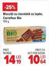Carrefour Biscuiți cu ciocolată cu lapte, Carrefour Bio Ofertă