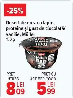 Carrefour Desert de orez cu lapte, proteine și gust de ciocolată/vanilie, Müller Ofertă