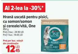 Carrefour Hrană uscată pentru pisici, cu somon/somon și cereale/vită, One Ofertă