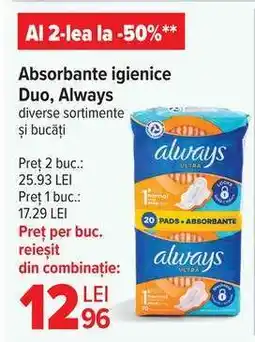 Carrefour Absorbante igienice Duo, Always Ofertă