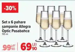 Carrefour Set x 6 pahare șampanie Allegra Optic Pasabahce Ofertă