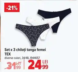 Carrefour Set x 3 chiloți tanga, femei, TEX Ofertă