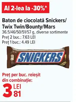 Carrefour Baton de ciocolată Snickers/ Twix Twin/Bounty/Mars Ofertă
