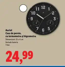 Lidl Auriol Ceas de perete, cu termometru şi higrometru Ofertă