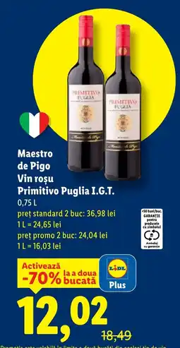 Lidl Maestro de Pigo Vin rosu Primitivo Puglia I.G.T. Ofertă