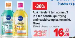Carrefour Apă micelară ten normal/3 în 1 ten sensibil/purifying aminoacid complex ten mixt, Nivea Ofertă