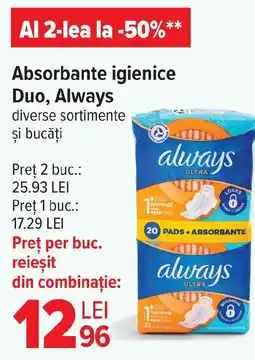 Carrefour Absorbante igienice Duo, Always Ofertă