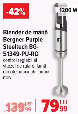 Carrefour Blender de mână Bergner Purple Steeltech BG- 51349-PU-RO Ofertă
