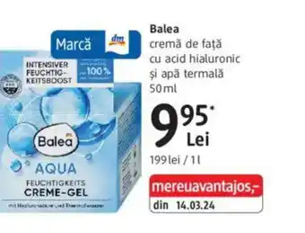 Balea cremă de faţă cu acid hialuronic şi apă termalǎ