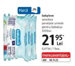 DM Babylove sensitive şerveţele umede pentru bebeluşi Ofertă