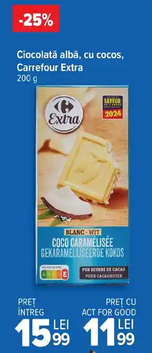 Carrefour Market Ciocolată albă, cu cocos, Carrefour Extra Ofertă