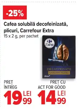 Carrefour Cafea solubilă decofeinizată, plicuri, Carrefour Extra Ofertă
