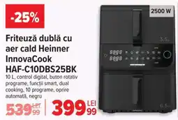 Carrefour Friteuză dublă cu aer cald Heinner InnovaCook HAF-C10DBS25BK Ofertă