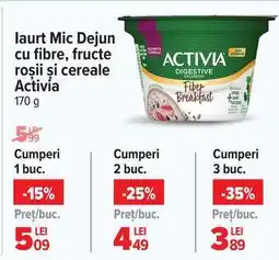 Carrefour Iaurt Mic Dejun cu fibre, fructe roșii și cereale Activia Ofertă
